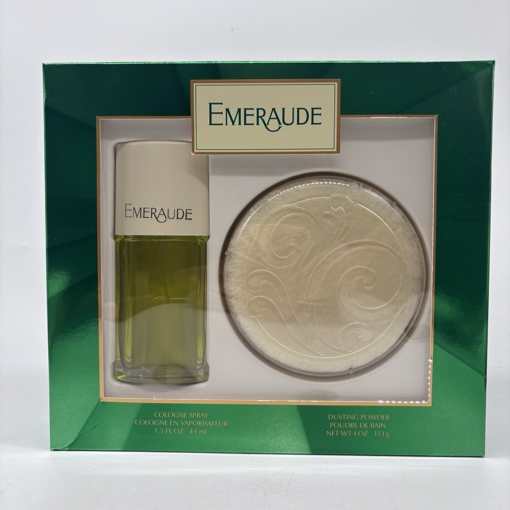 NIB Vintage Coty EMERAUDE Gift Set 1.5 Fl Oz Cologne Spray & Dusting Powder 4oz